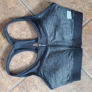 Nicole Miller New York Active Zip Up Sports Bra Black Grey XS